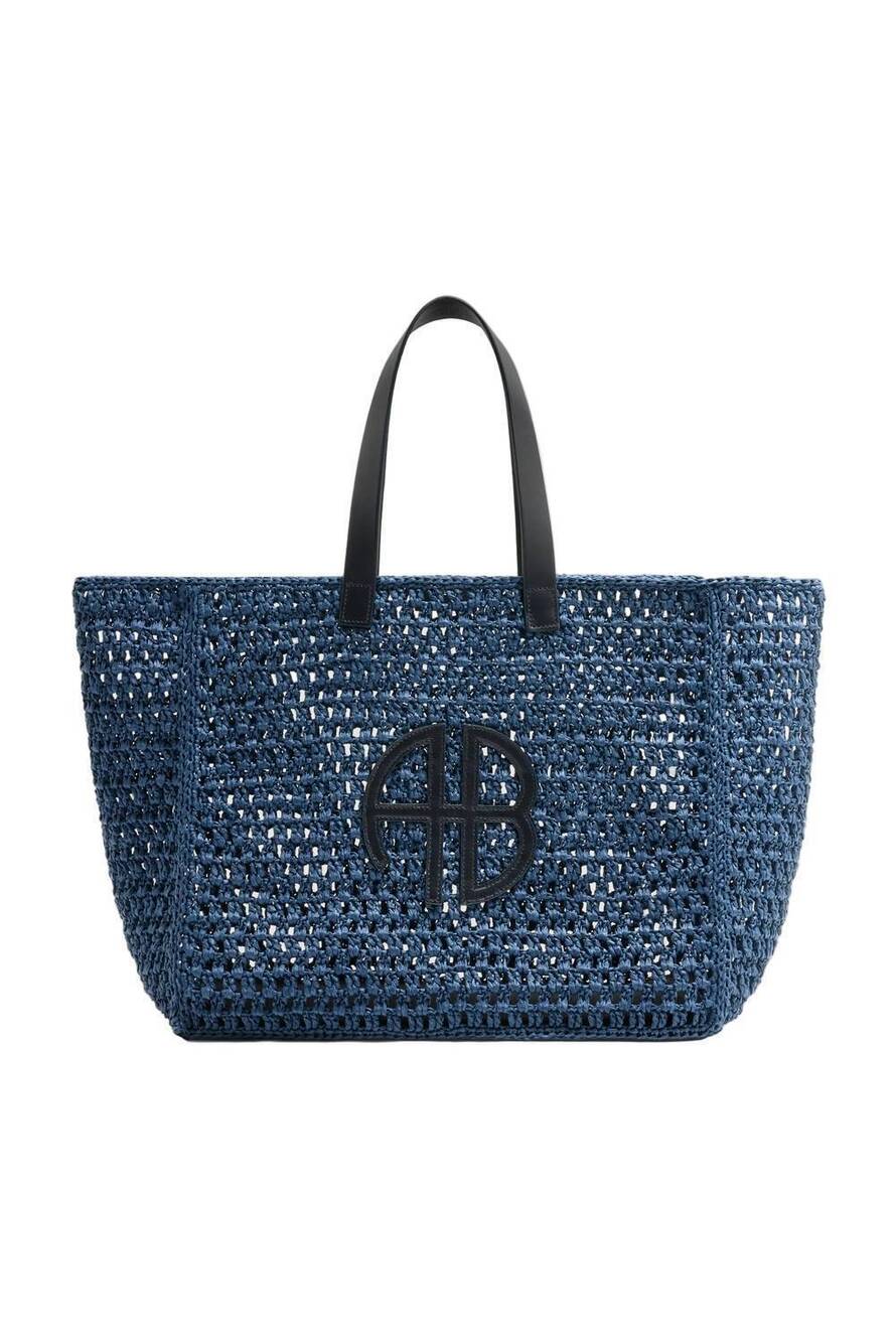 NEW ANINE BING women's large rio tote bag in washed blue